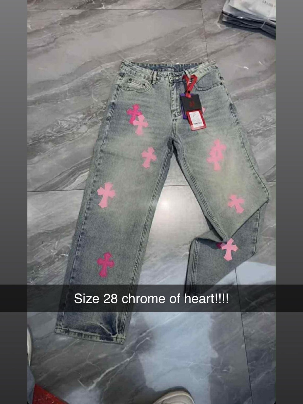 Chrome Hearts Grey Jeans with Pink Cross Patches - Size 28